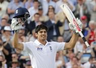 England's Alastair Cook celebrates after